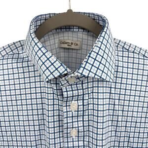 Collars & Co Blue Box Plaid Semi Spread Collar Polo Size S